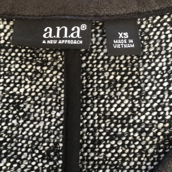 JCPenney A.n.a. Black White Tweed Faux Leather Open Blazer Jacket Women’s XS - Picture 3 of 7